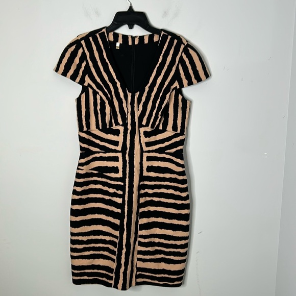 Anthropologie 4.Collective Zebra Print Labyrinth Sheath V-neck Dress - Picture 2 of 6